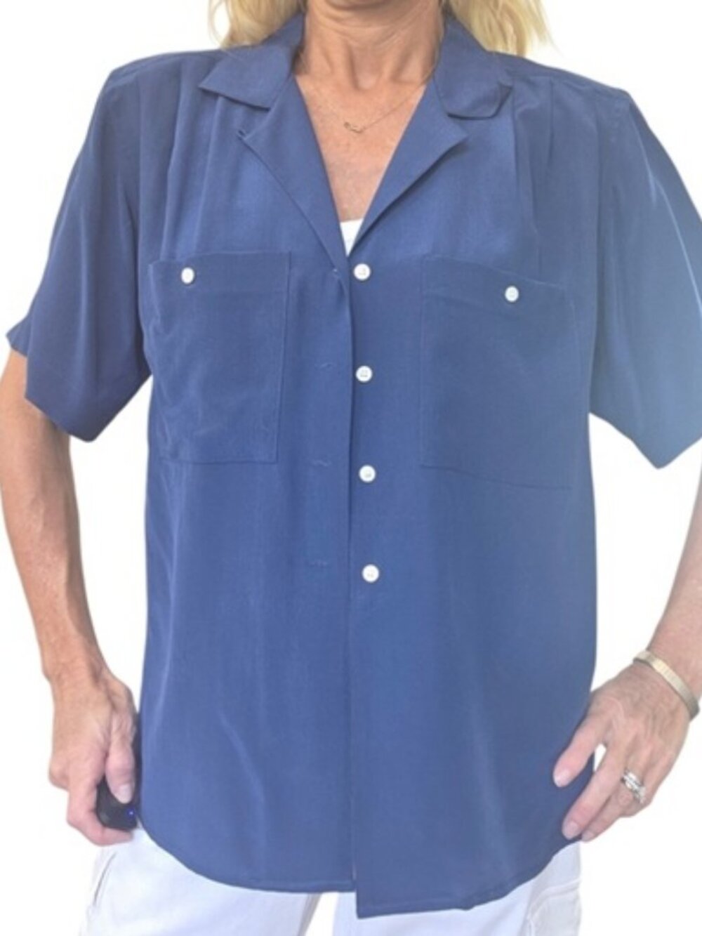 Vintage Liz Claiborne Silk Blouse NWT Blue Short Sleeve Size 6